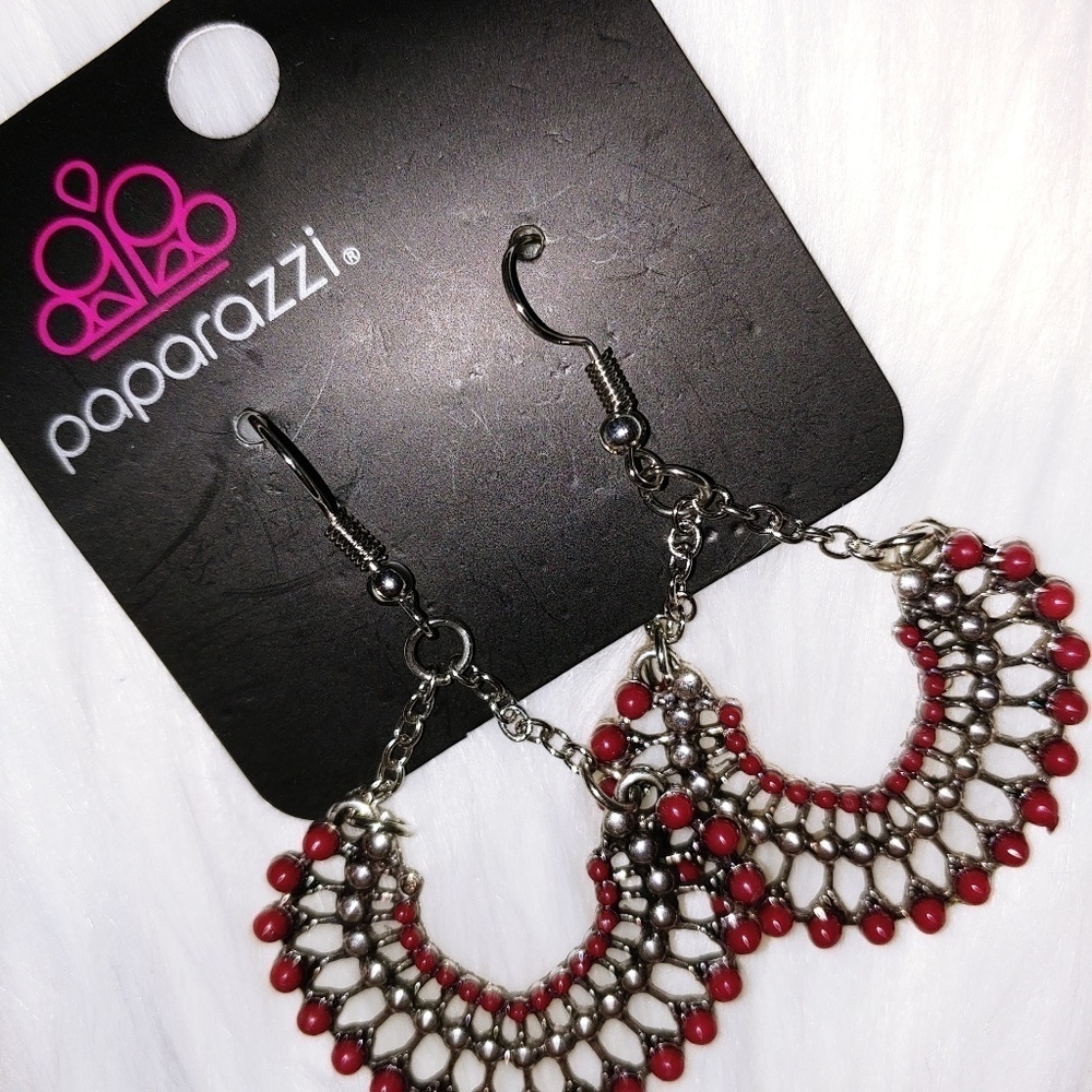 NWT Paparazzi Earrings Silvertone Red
